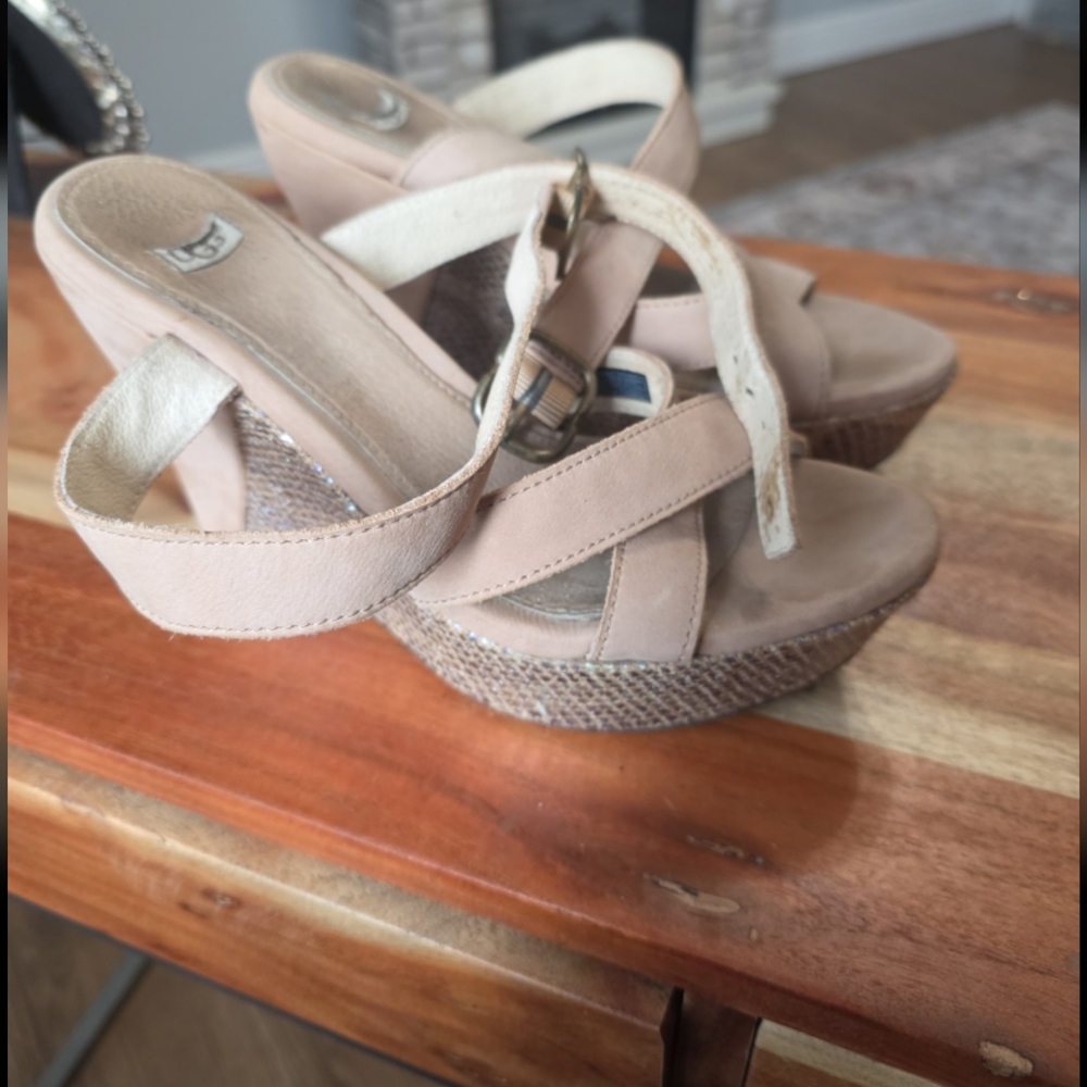 UGG Blush Pink Platform Wedge Sandals with Braided Detail